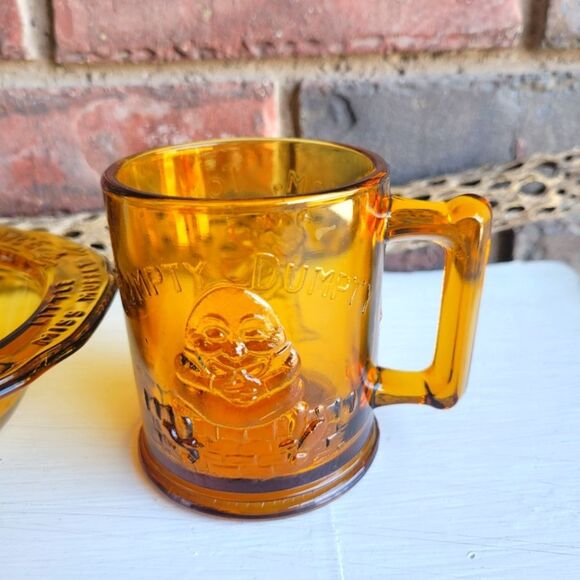 Vintage Amber Glass Nursery Rhyme Mug & Bowl Set - Picture 3 of 14